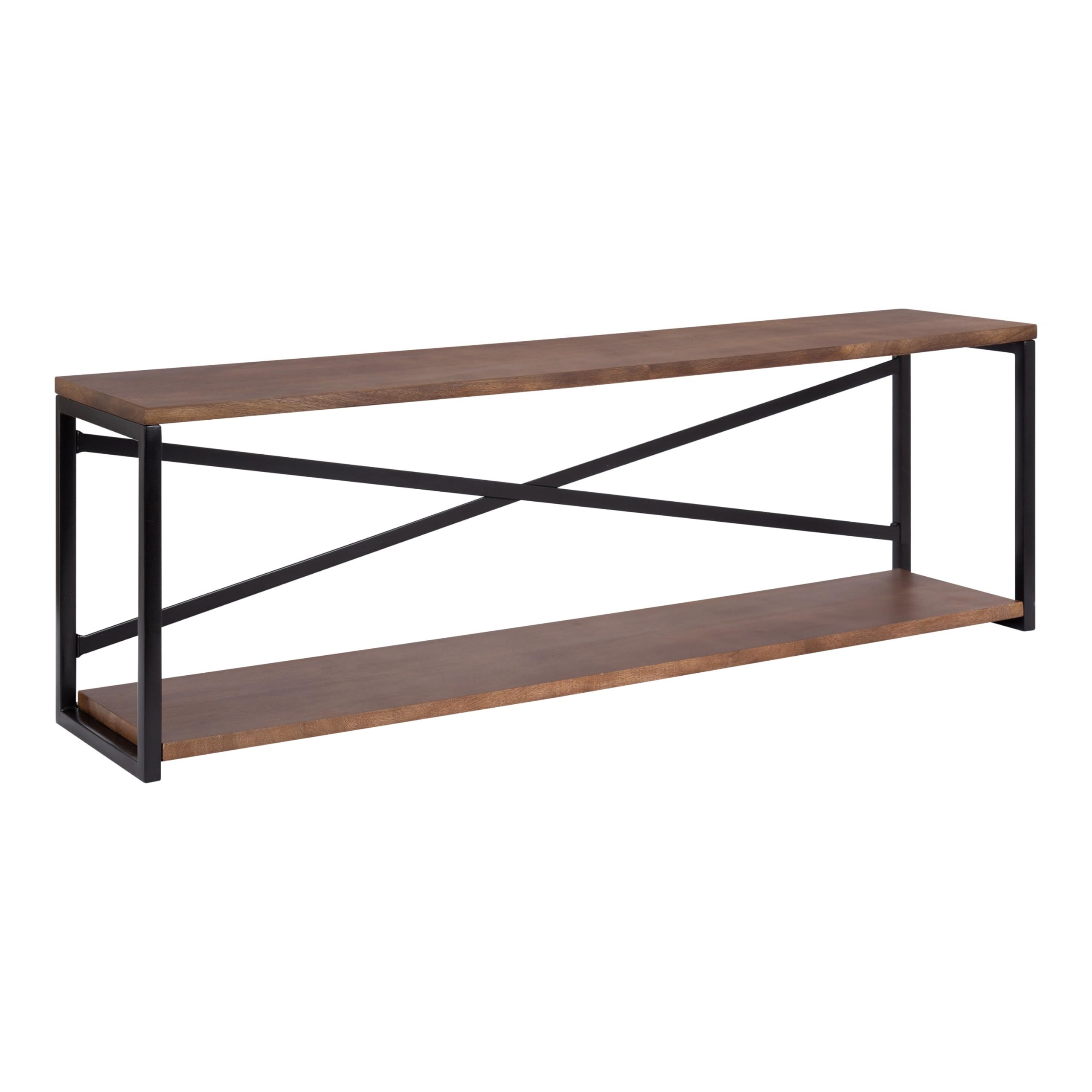 Kate and Laurel Ascott Modern Rectangle Floating Shelf, 36 x 12, Natural Wood and Black, Farmhouse 2-Tier Wide Wall Shelf for Living Room or Bedroom Display or Storage