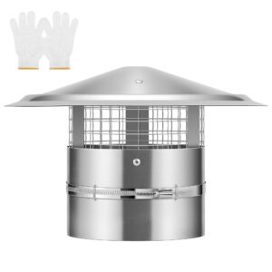 vivohome 6" cone top chimney cap with screen, round roof rain chimney cover, galvanized steel fireplace exhaust cap, adjustable roof cap for vent