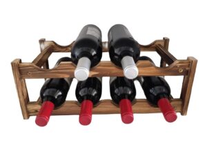 loongzdd easy-install & standalone 8-bottle wine rack - premium carbonized pine wood, two-tier design for countertop, home kitchen pantry, versatile wine storage solution