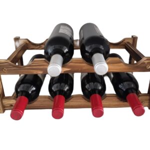 LoongZDD Easy-Install & Standalone 8-Bottle Wine Rack - Premium Carbonized Pine Wood, Two-Tier Design for Countertop, Home Kitchen Pantry, Versatile Wine Storage Solution