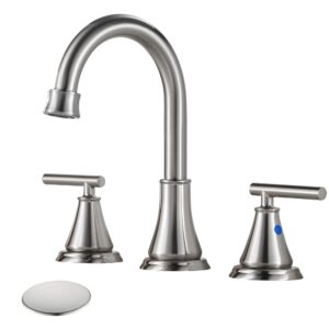 fransiton 8 inch widespread bathroom sink faucet 3 hole, brushed nickel bathroom faucet with metal pop-up drain assembly, bathroom vanity faucet, 2 handle and cupc faucet supply hoses for sink