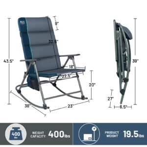 TIMBER RIDGE Oversized Folding Rocking Camping Chair, Padded Outdoor Rocker with High Back, Portable Outdoor Chair for Patio, Garden, Lawn, Supports up to 400 lbs, Blue