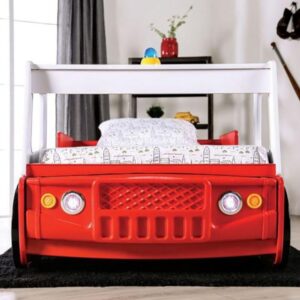 Simple Relax Wooden Twin Bed with Race Car Design in Red