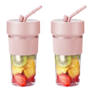 portable blender cup – 30s ice crushing power usb juicer blender – 350ml (11.83oz) mini personal blender with straw for shakes smoothies travel on the go (set of 2 blenders (both pink))