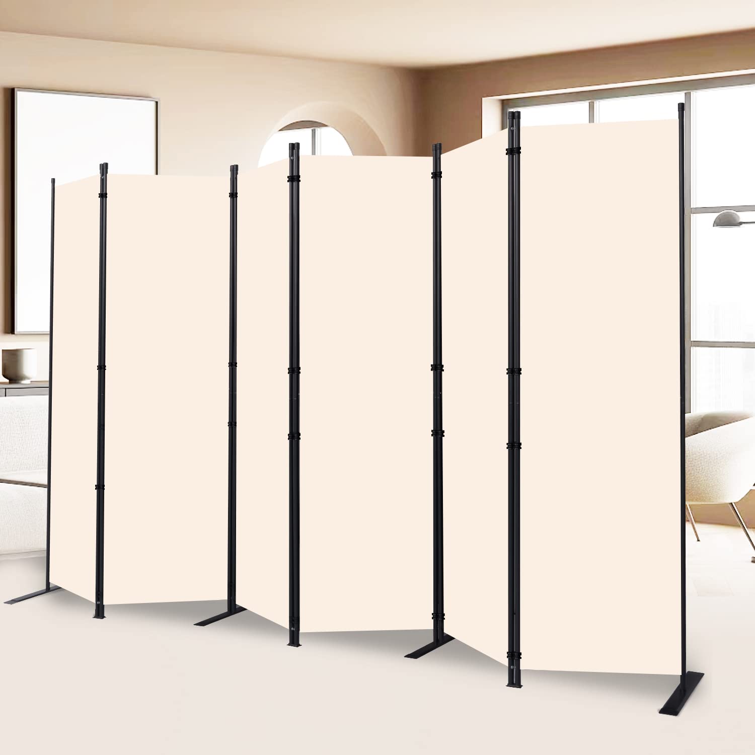 Room Divider and Folding Privacy Screens， 6 Panel Wide Room Divider Wall Screen for Room Separtition, Partition Room Dividers Fabric Panel Wall Dividers Freestanding for Office, Bedroom, Studio Dorm