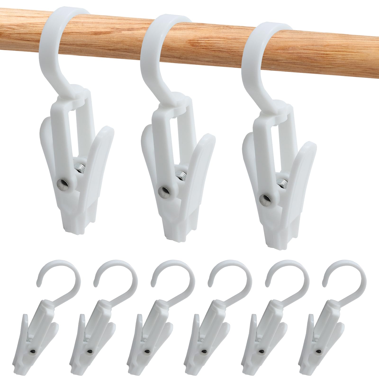 Uenhoy 10 Pcs Super Strong Plastic Clothes Pins, Laundry Hook Clips, Boot Hangers for Closet, Swivel Hanging Clip Hooks for Tall Boots Hats Towels Clothing, White