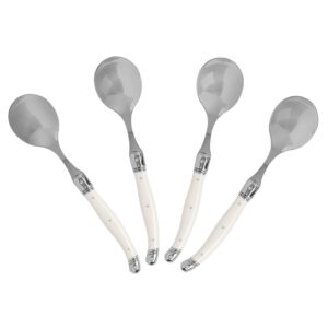 French Home Laguiole Soup Spoons with Faux Ivory Handles (Set of 4) – Stainless Steel Elegant Spoons - Soup Spoons Silverware Set – Dining Utensils Set - Large Soup Spoon Set - Silverware Soup Spoons