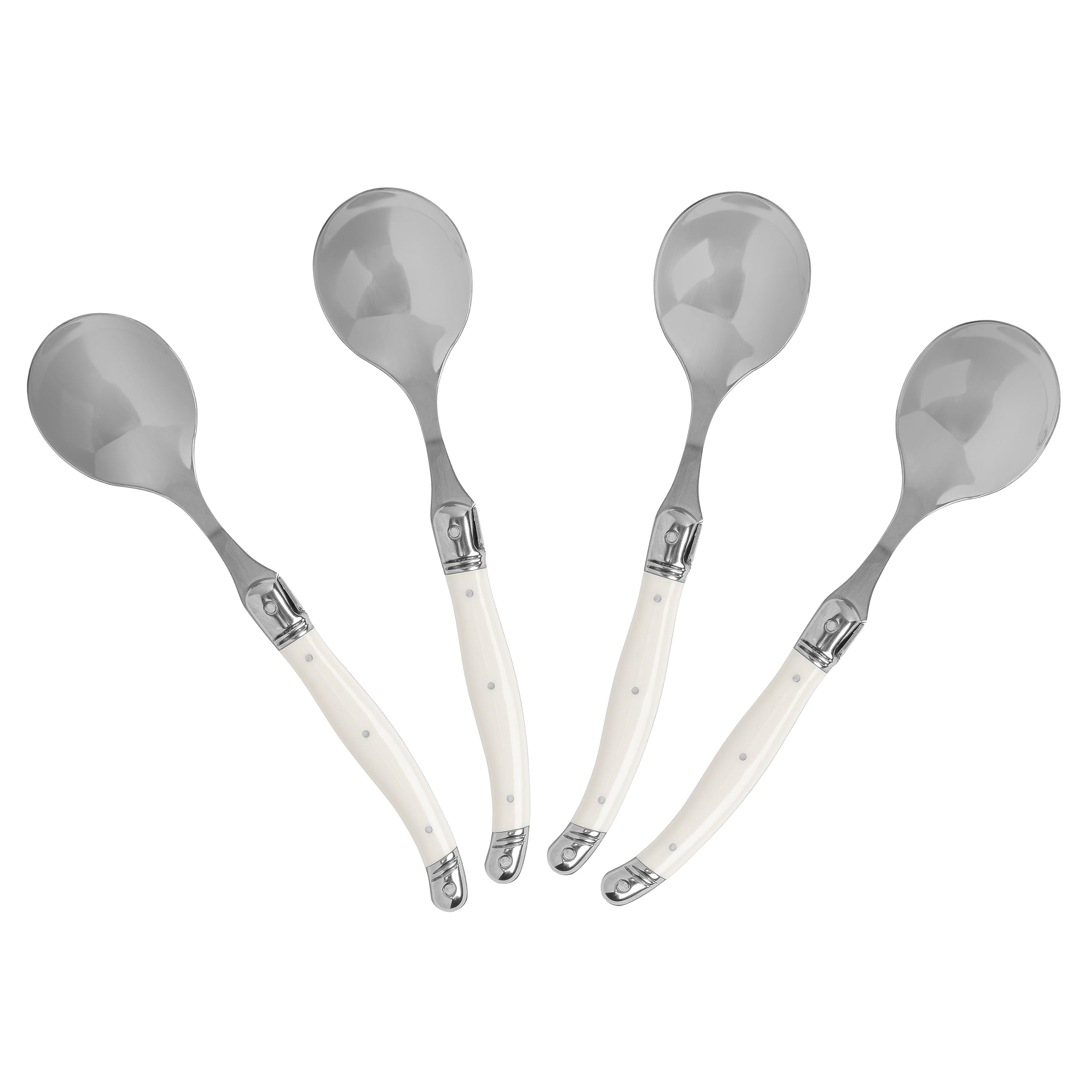 French Home Laguiole Soup Spoons with Faux Ivory Handles (Set of 4) – Stainless Steel Elegant Spoons - Soup Spoons Silverware Set – Dining Utensils Set - Large Soup Spoon Set - Silverware Soup Spoons