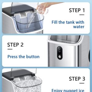 Joy Pebble Nugget Ice Maker Countertop, 10,000pcs/33lbs/Day, Portable Nugget Ice Maker Machine with Handle, Self-Cleaning, Handheld Ice Maker, Stainless Steel