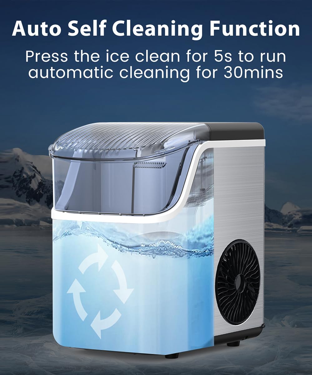 Joy Pebble Nugget Ice Maker Countertop, 10,000pcs/33lbs/Day, Portable Nugget Ice Maker Machine with Handle, Self-Cleaning, Handheld Ice Maker, Stainless Steel