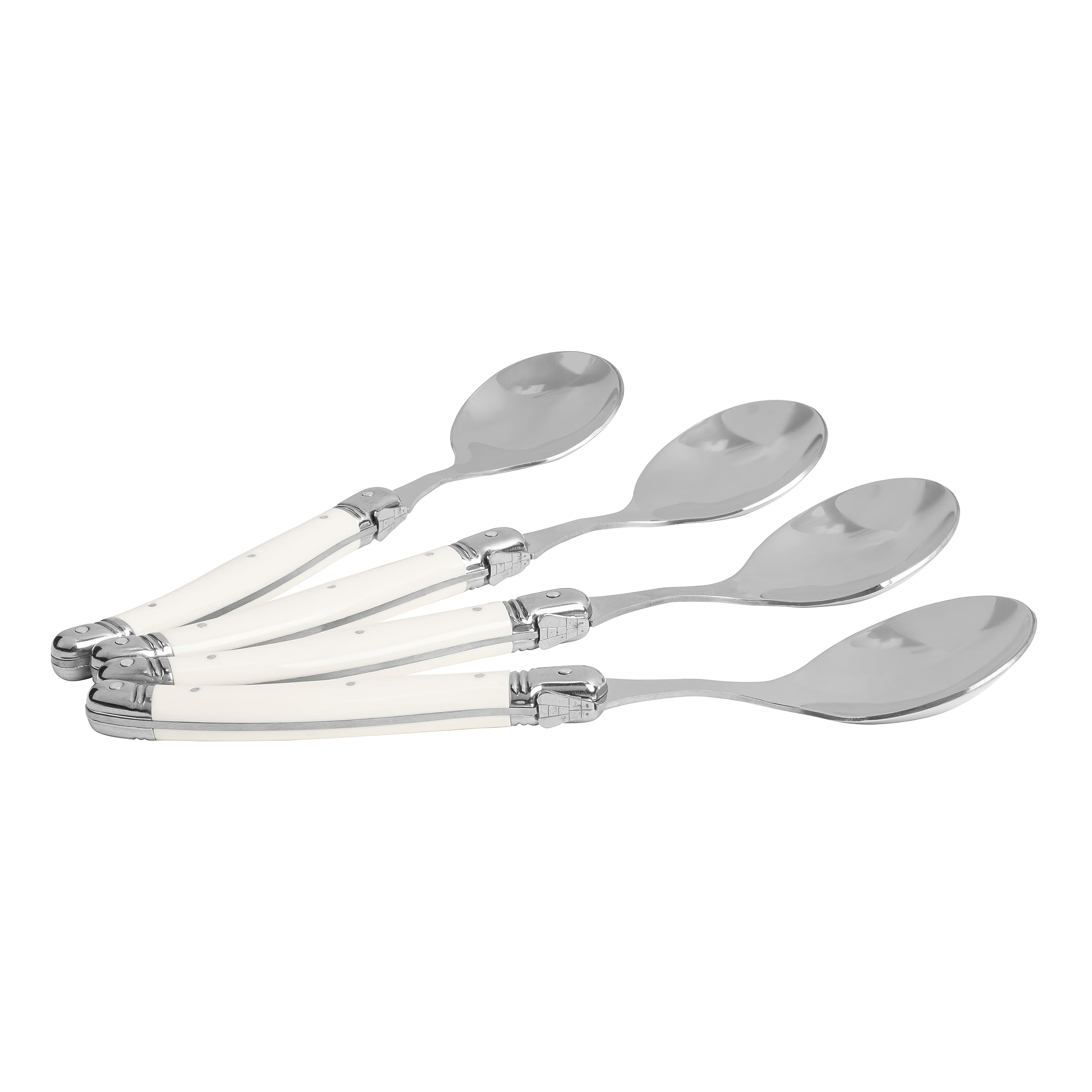 French Home Laguiole Soup Spoons with Faux Ivory Handles (Set of 4) – Stainless Steel Elegant Spoons - Soup Spoons Silverware Set – Dining Utensils Set - Large Soup Spoon Set - Silverware Soup Spoons