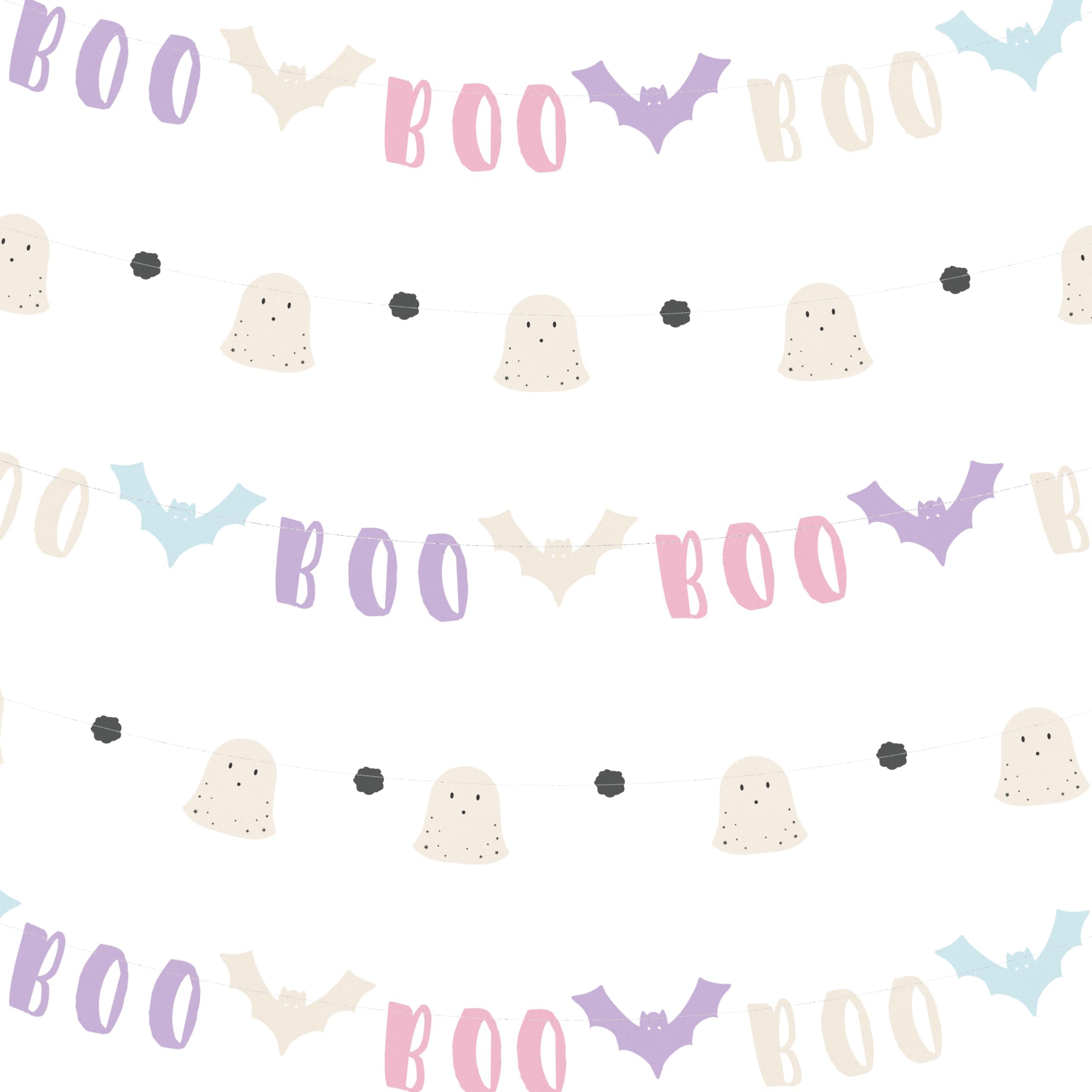 Cheerland Halloween Banners Pastel Bat Boo Ghost Garlands Photo Booth Background Backdrop for Themed Birthday Halloween Party Supplies - Pack of 2