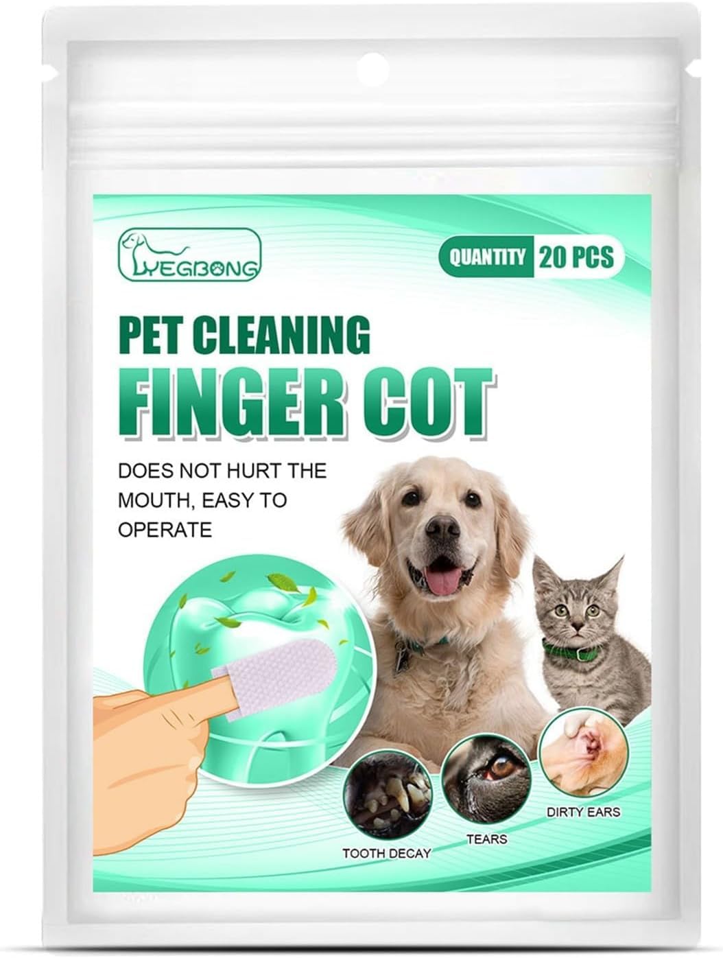 20PCS Teeth Cleaning Finger Wipes,Dog Eye WipesCleaning Wipes for Pet Teeth and Finger Covers, for Cleaning Teeth Ears and Eyes Suitable for Dogs and Cats Removes Dirt and Discharge