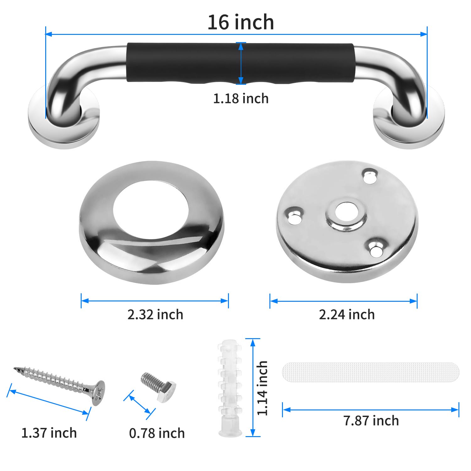 2 Pack 16 Inch Grab Bars for Bathtubs and Showers, Anti Slip Handicap Grab Bars for Shower, Safety Bath & Toilet Rail for Elderly Senior, Shower Handle Disability Assist Bathroom Handrail