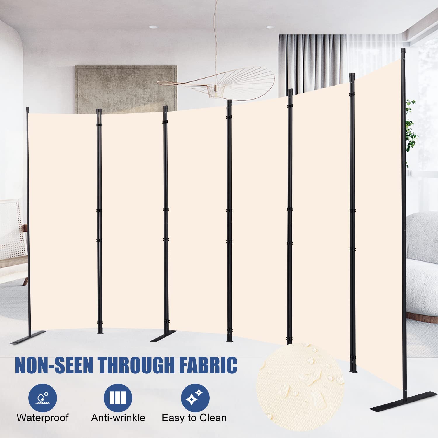 Room Divider and Folding Privacy Screens， 6 Panel Wide Room Divider Wall Screen for Room Separtition, Partition Room Dividers Fabric Panel Wall Dividers Freestanding for Office, Bedroom, Studio Dorm