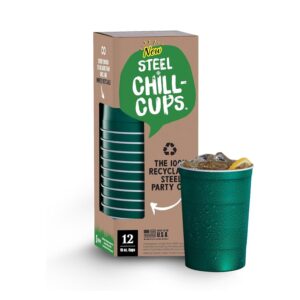 steel chill cups 16 oz. party cups, perfect for cold drinks, sturdy & durable, disposable and 100% recyclable, made in usa, green, 12 count