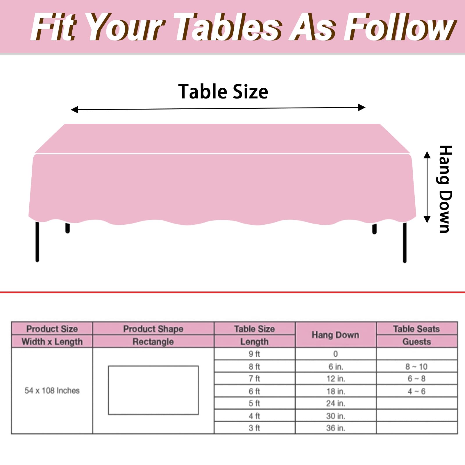 Fixwal 3 Pack Plastic Tablecloth Light Pink Disposable Table Cloth 54" x 108" Plastic Table Cover Premium Rectangle Tablecloths for Bridal Showers Engagement Weddings Birthday