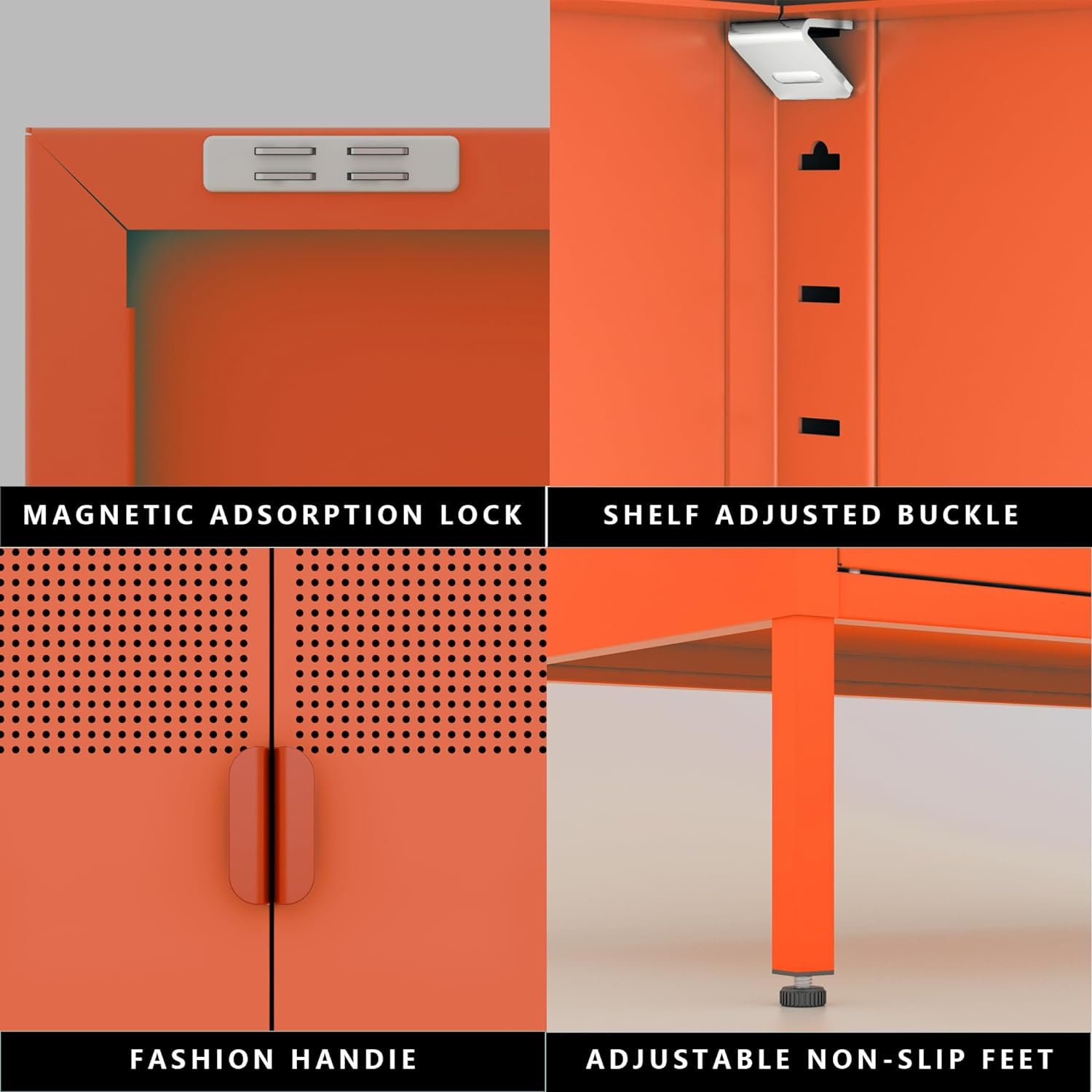 Washsemba 2 Door Metal Accent Cabinet,Orange Metal Storage Cabinet with Adjustable Shelf,2-Tier Office Cabinet,Multipurpose Metal Locker Storage Cabinet for Office Home,Music Studio (Orange)