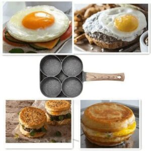 Fry Pan For Egg, Non Stick Ham Pancake Maker, Egg Burger Pan With Wooden Handle, 4 Holes, For Induction Cooker Gas Stove