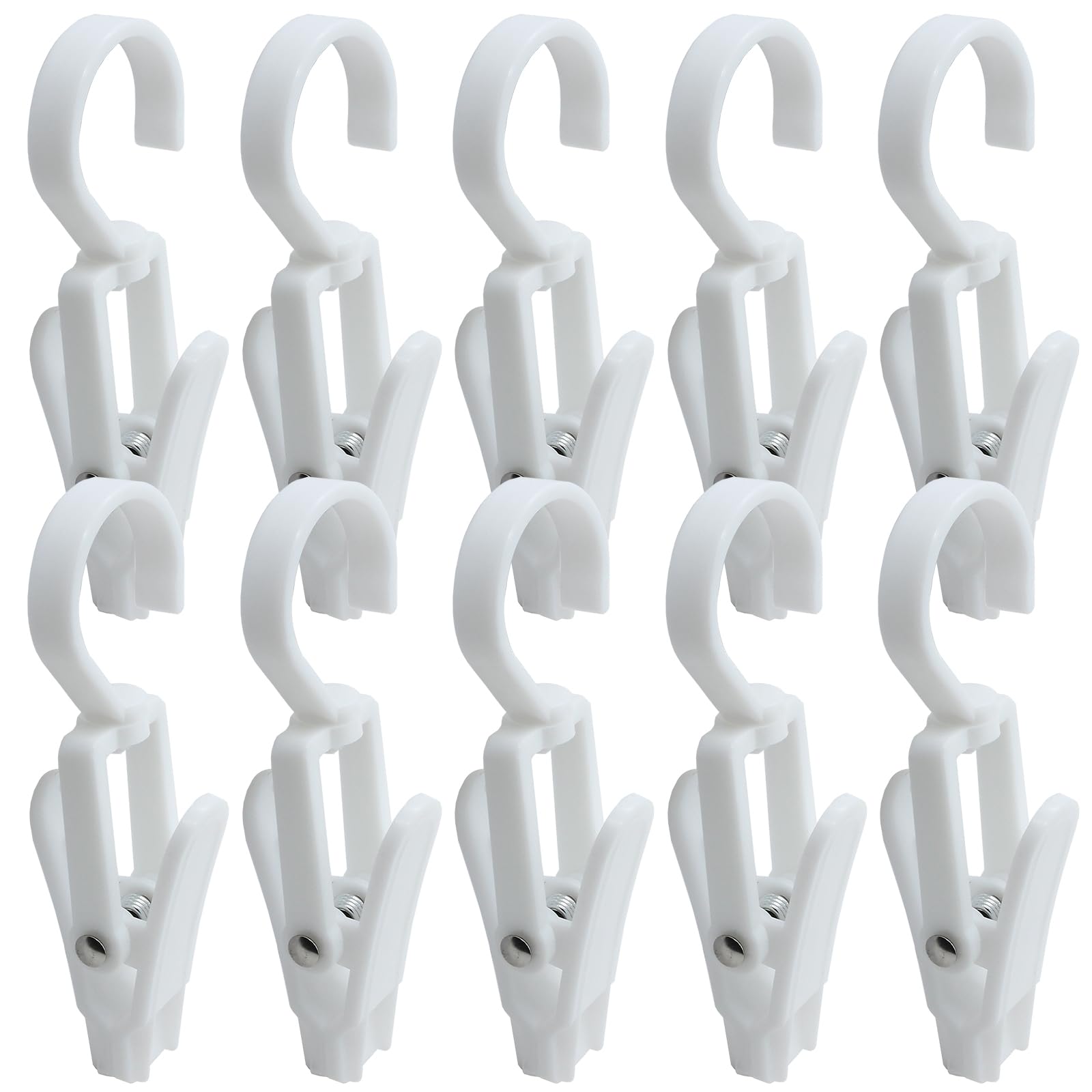 Uenhoy 10 Pcs Super Strong Plastic Clothes Pins, Laundry Hook Clips, Boot Hangers for Closet, Swivel Hanging Clip Hooks for Tall Boots Hats Towels Clothing, White