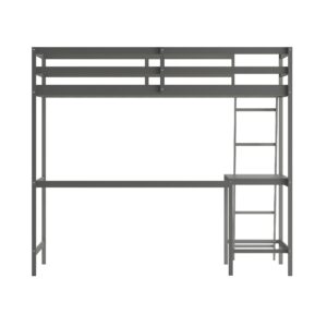 BizChair Loft Bed Frame with Desk - Light Gray Wood Slats - Full Size - Protective Guard Rails & Ladder - Kids and Teens - Space Saving Design