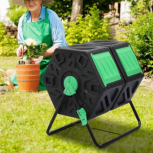 Magshion 2 x 17 Gal Dual Chamber Compost Tumbler from BPA Free Material, Outdoor All-Season Fast-Working High Volume Composter Tumbling Bin, Sliding Doors