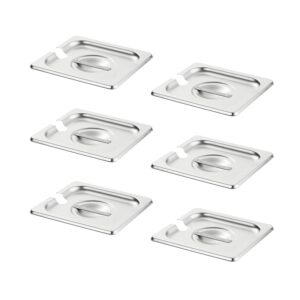 hecmac 6-pack 1/6 size notched hotel pan cover,stainless steel solid steam table catering food pan lid with handle