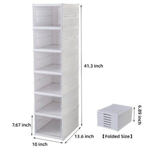 ZLLZUU Shoe Storage Box, No-Assembly 6 Tiers Foldable Shoe Organizer with Clear Door, Space-saving Shoe Rack，Sturdy Clear Plastic Stackable Sneaker Container