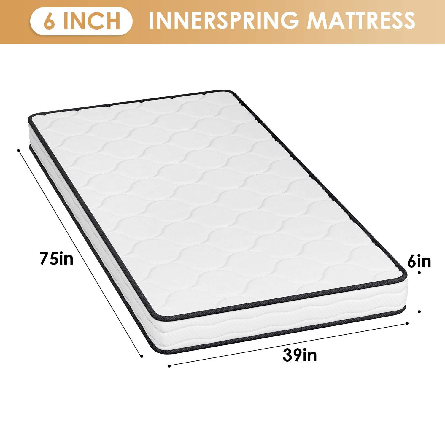 PayLessHere 6 Inch Hybrid Mattress with Innerspring and Foam/Fiberglass Free/Medium Firm Spring Mattress/Twin Size Mattress in a Box/CertiPUR-US Certified/Cool Sleep Pressure Relief