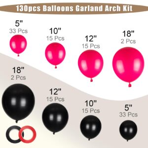 130pcs Black And Hot Pink Balloon Garland Arch Kit, 18" 12" 10" 5" Latex Balloon Set for Baby Shower Birthday Wedding Bachelor Party Decorations Supplies