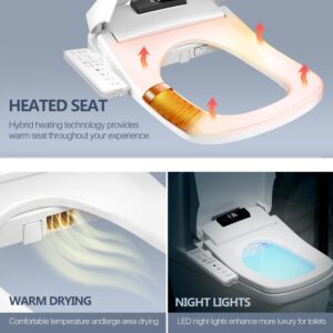 WLJBIDET Smart Bidet Square Toilet Seat for Rectangle Toilets,Electric Bidet Toilet Seat,Rectangular Heated Toilet Seat with Bidet,Adjustable Air Dryer and Warm Water,Front and Rear Oscillating Wash