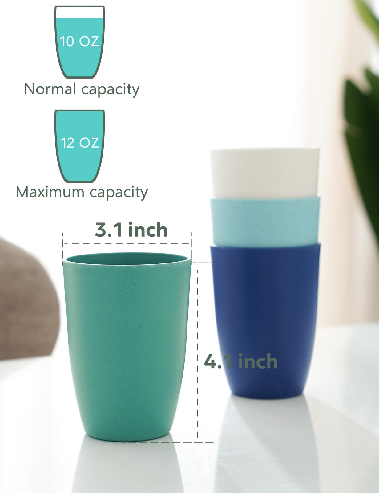 GENLGE Plastic Cups Reusable Wheat Straw Cups 12 OZ, Unbreakable Drinking Cups for Kitchen - BPA Free Cups Dishwasher Safe Plastic Tumbler Cups Cups Set of 6