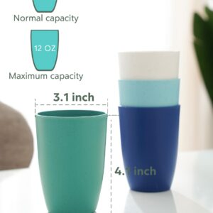 GENLGE Plastic Drinking Cups Reusable 12 OZ, Wheat Straw Cups Unbreakable Cups for Kitchen - BPA Free Cups Dishwasher Safe Plastic Tumbler Cups Set of 8