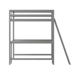 BizChair Loft Bed Frame with Desk - Light Gray Wood Slats - Full Size - Protective Guard Rails & Ladder - Kids and Teens - Space Saving Design