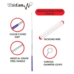 PakCan Reusable Inoculating Loops Set - Cell Streaking Tools Perfect for Bacteria Cell Tissue Culture (5 Pack)