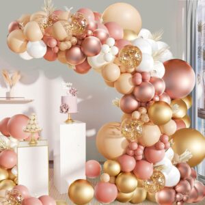 Blush Dusty Rose Pink Balloons Garland Arch Kit, Boho Peach Rose Gold Confetti Balloons for Girls Women Bridal Baby Shower Wedding Engagement Tea Party Birthday Party Decorations