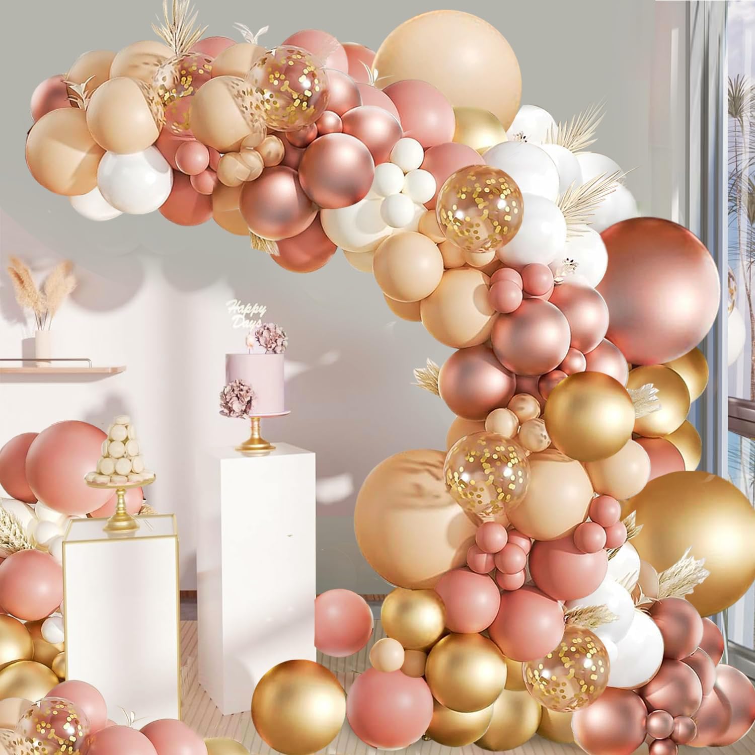 Blush Dusty Rose Pink Balloons Garland Arch Kit, Boho Peach Rose Gold Confetti Balloons for Girls Women Bridal Baby Shower Wedding Engagement Tea Party Birthday Party Decorations