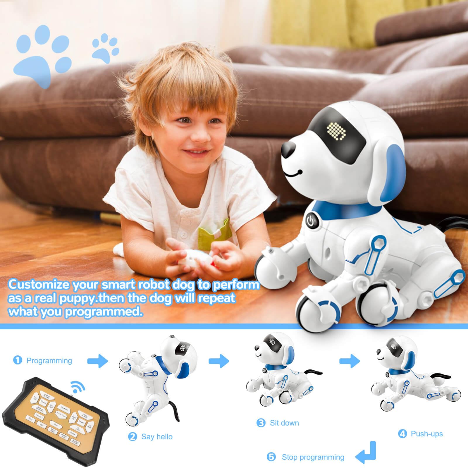 Britik Robot Dog Toys for Kids 8 9 10 11 12, Remote Control Dogs, Robot Dog for Kids 8-12, Pet Robotic, Electric Dog Toy, Robotic Dogs, Toys for 5 6 7 8 9 10 11 12 Years Old Boys Girls, Blue