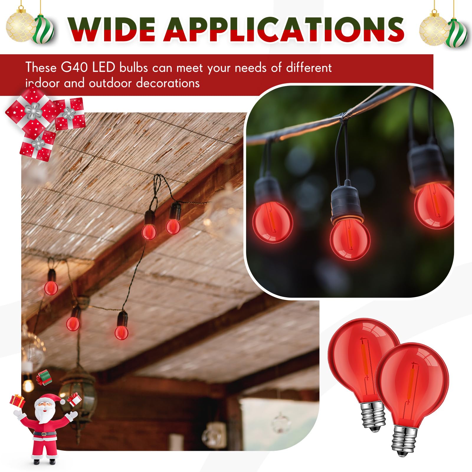 LEIFIDE 50 Pcs G40 Globe Replacement Light Bulbs LED Outdoor String Light 1w for Christmas Plastic Bulb with C7 E12 Candelabra Screw Base Indoor Patio Lights Decor (Red)