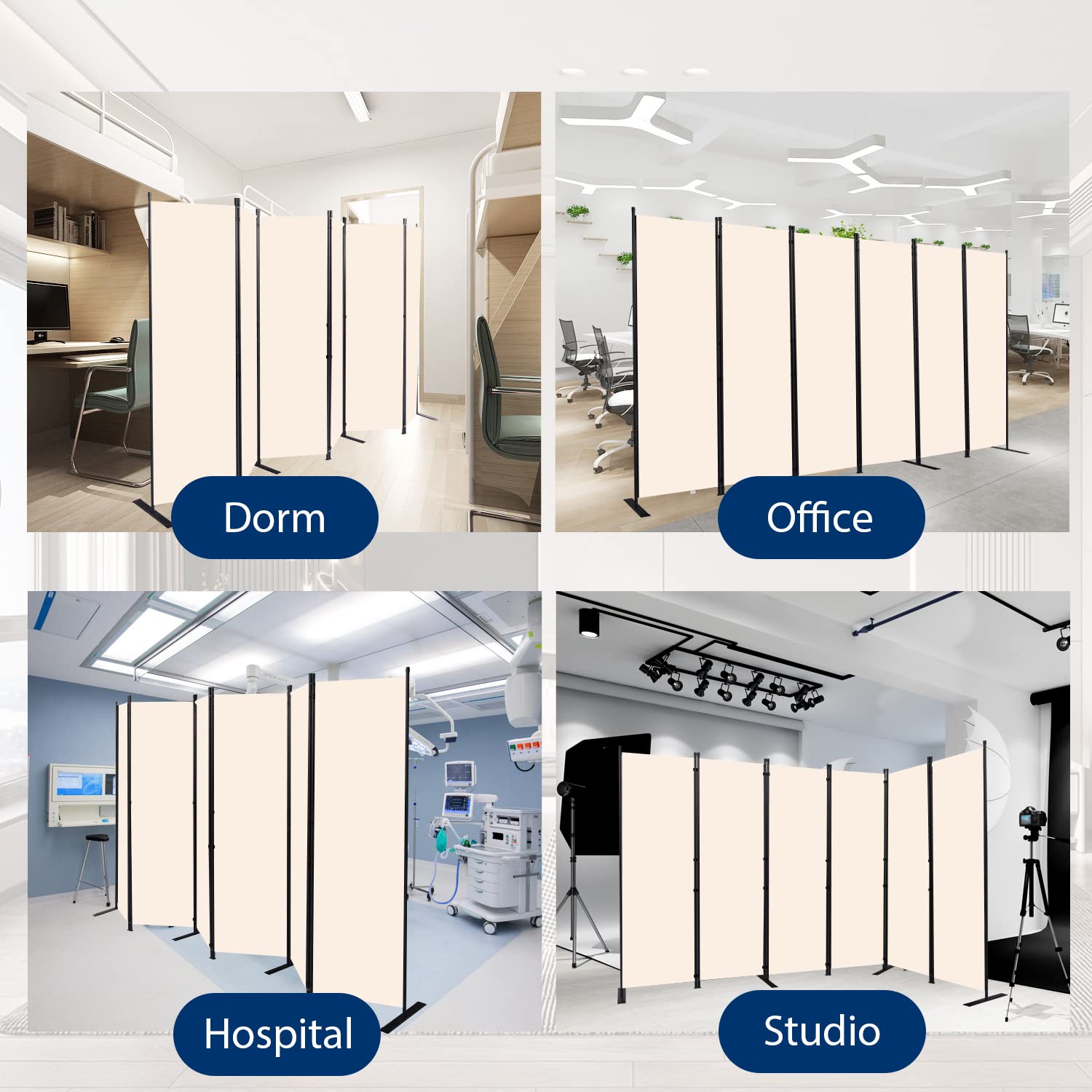 Room Divider and Folding Privacy Screens， 6 Panel Wide Room Divider Wall Screen for Room Separtition, Partition Room Dividers Fabric Panel Wall Dividers Freestanding for Office, Bedroom, Studio Dorm