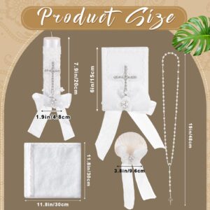 5 Pcs Baptism Candle Set for Boys Girls Included Candle Baptismal Devotional Candle, Baptism Towel, Rosary, Bible, Shell Kit with Pearls Details for Christenings Favor (Cross,Silver)