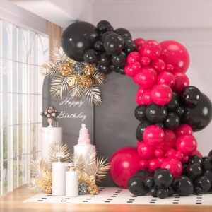 130pcs black and hot pink balloon garland arch kit, 18" 12" 10" 5" latex balloon set for baby shower birthday wedding bachelor party decorations supplies