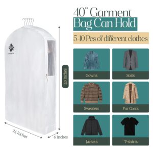 Premium 40” Short Cotton Garment Bag For Hanging Clothes And Storage | Wide 6” Gusset & 4 Cedar Blocks For Fresh Smell And Moth Protection | Best For Suits, Fur Coats, Leather Jackets, Sweaters.