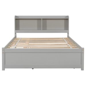 Bellemave Full Bookcase Bed with Trundle, Wood Platform Beds with Storage Headboard and Slat Support for Kids Boys Girls Teens, No Box Spring Needed, Full Size, Gray