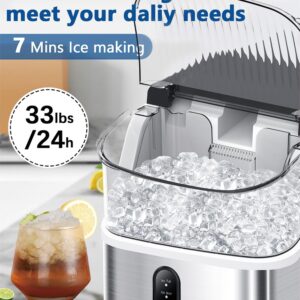 Joy Pebble Nugget Ice Maker Countertop, 10,000pcs/33lbs/Day, Portable Nugget Ice Maker Machine with Handle, Self-Cleaning, Handheld Ice Maker, Stainless Steel