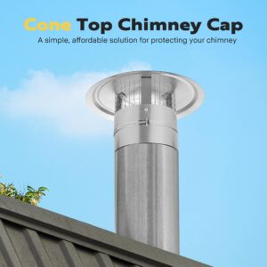 VIVOHOME 6" Cone Top Chimney Cap with Screen, Round Roof Rain Chimney Cover, Galvanized Steel Fireplace Exhaust Cap, Adjustable Roof Cap for Vent