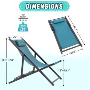 KROFEM Set of 2 Outdoor Patio Sling Chairs, UV Waterproof Fabric, Lightweight Foldable Aluminum Frame, Ideal for Deck, Pool, or Beach, Blue