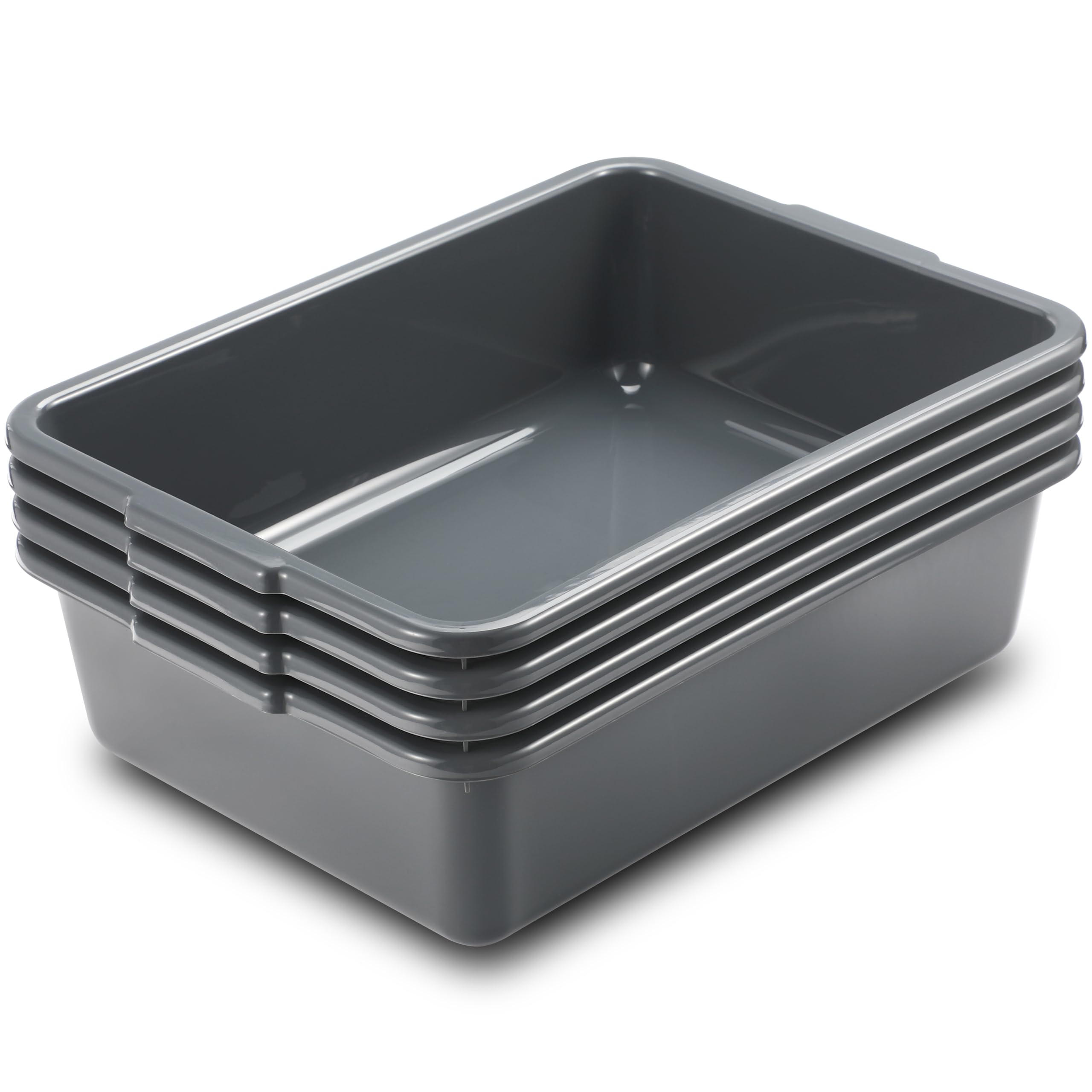 YYQX Commercial Bus Tubs Box/Tote Box, 13L Plastic Restaurant Tub, Wash Basin Tub 4-Pack, Grey