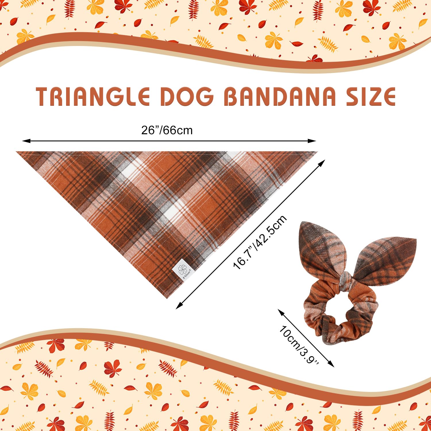 E-Clover Fall Dog Bandana & Matching Scrunchie-Christmas Dog Bandana Triangle Plaid Pet Scarf Bib for Medium Large Dogs Girl Boy Owner Gift