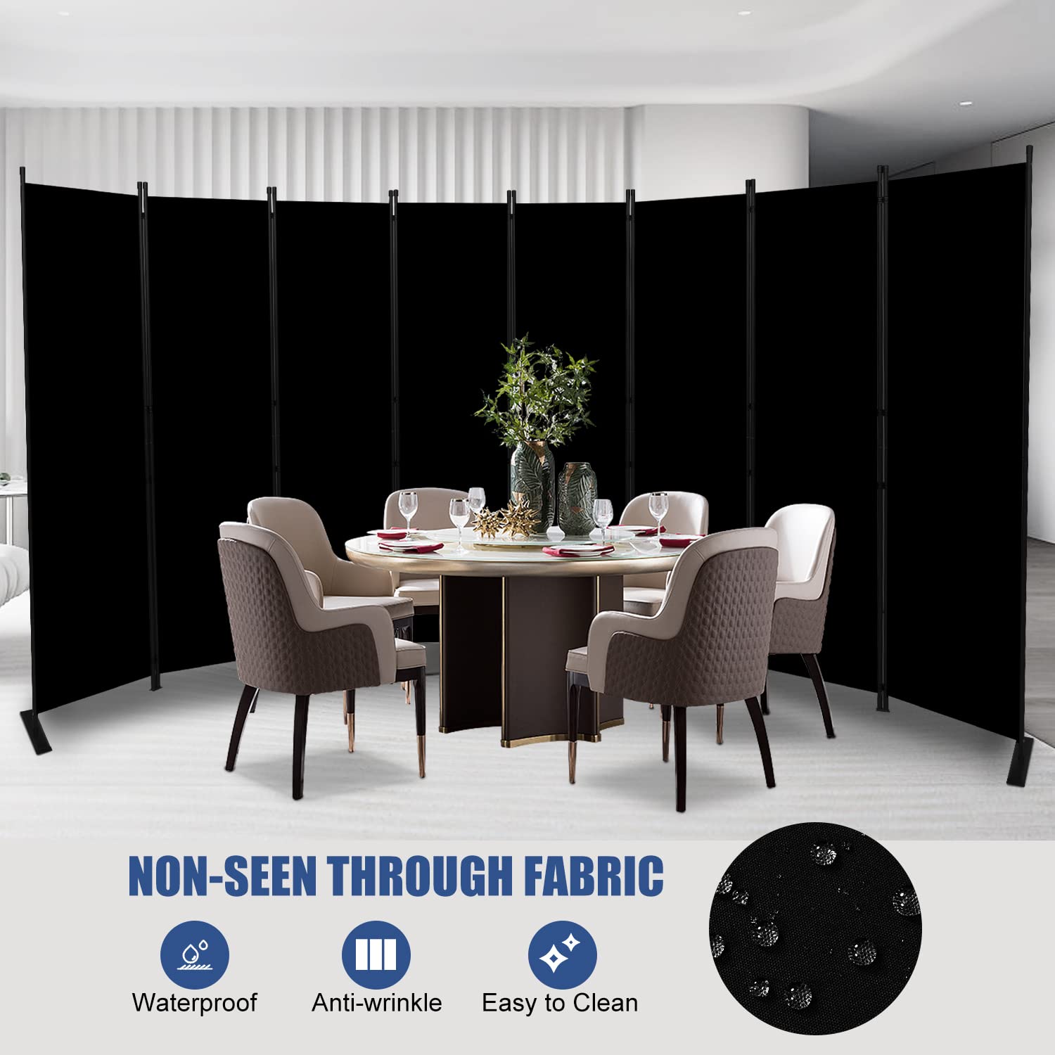 Room Divider and Folding Privacy Screens， 8 Panel Wide Room Divider Wall Screen for Room Separtition, Partition Room Dividers Fabric Panel Wall Dividers Freestanding for Office, Bedroom, Studio Dorm